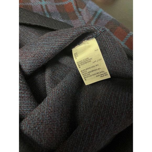 NWT Club Room Blue Plaid Merino Wool Blend Pullover Crewneck Mens Sweater Medium - Picture 7 of 7